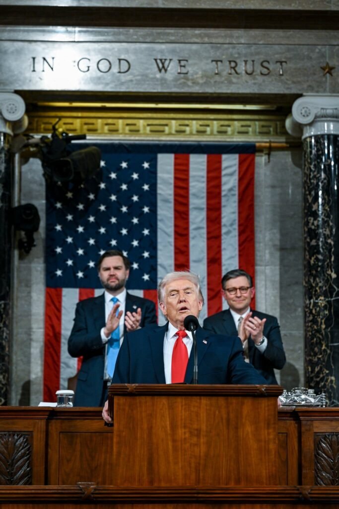 El presidente Donald Trump pronuncia el martes por la noche el primer discurso sobre el Estado de la Unión de su segundo mandato.Credit...Kenny Holston/The New York Times